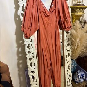 FreePeople Rust Orange Jumpsuit with Draped Sleeves